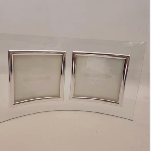 Curved Beveled Clear Glass Double Picture Frame, Silver Trim Accents, 6x4in - Picture 1 of 9